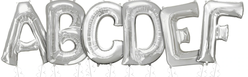 A-Z Letters Satin Foil Balloon, Silver, 34-in, Helium Inflation & Ribbon Included for Birthday/Graduation/Baby Shower/Wedding