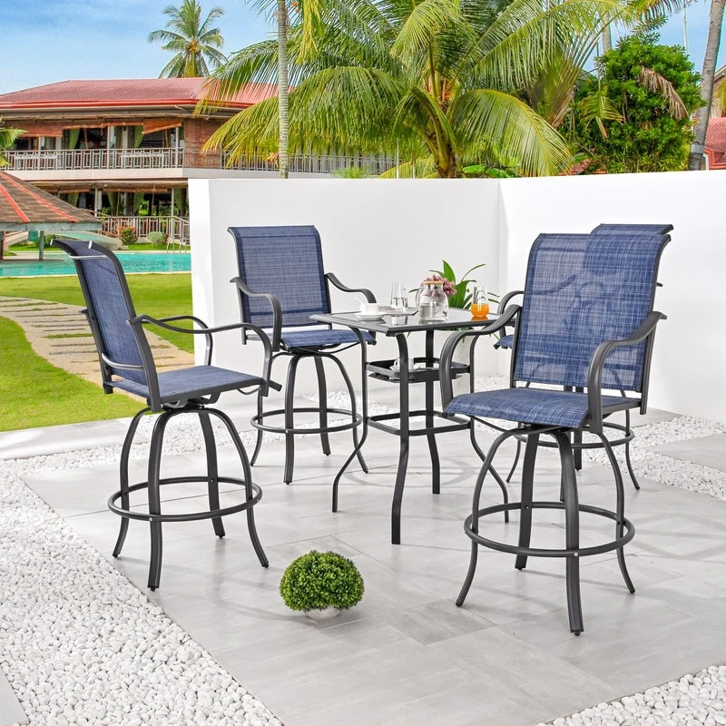 Patio Festival 4-Person Outdoor Square Bistro Dining Swivel Set - N/A