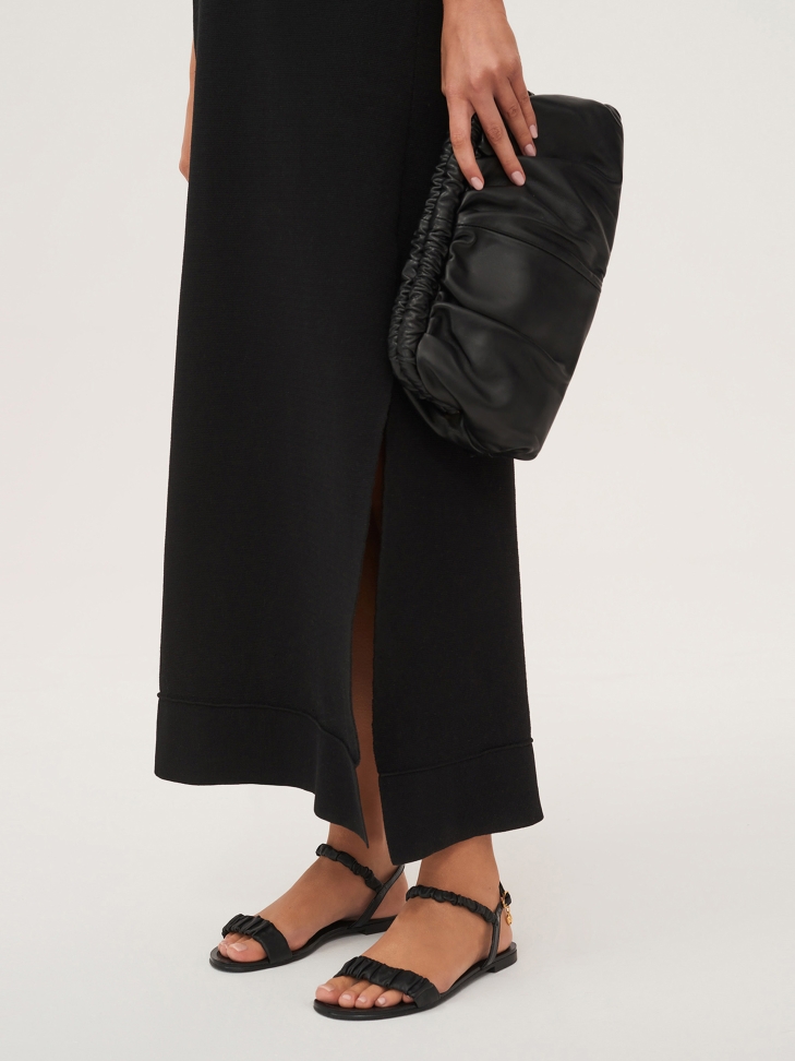 Ladies' black ruffled strap sandals