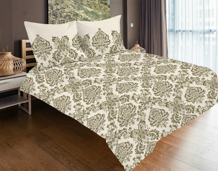 Pościel satynowa 140x200 47A glamour złota ekrii ornamenty