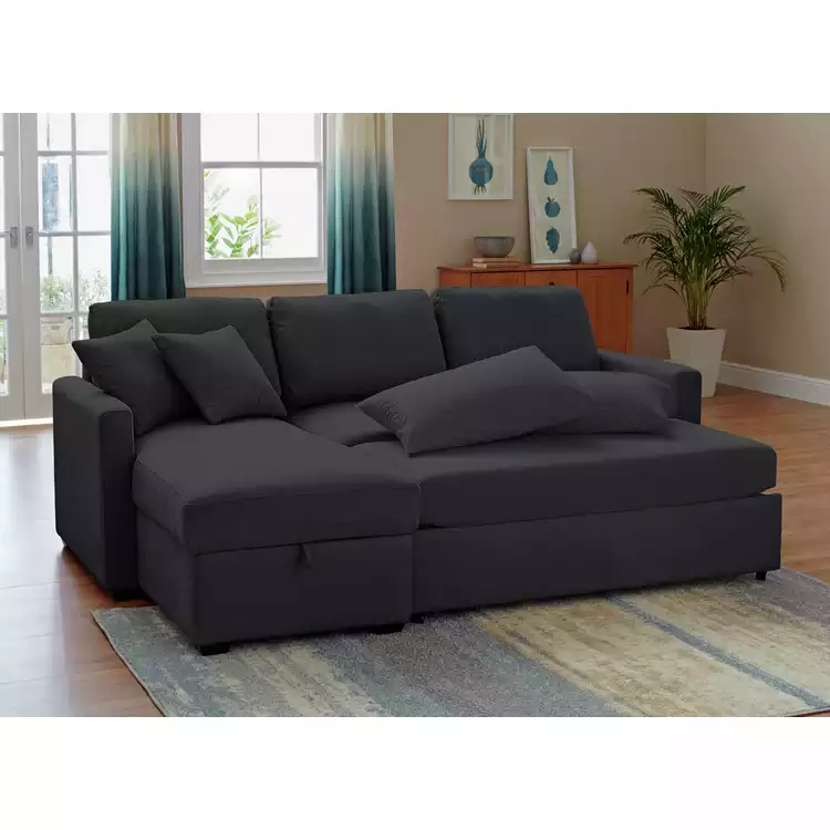 Habitat Reagan LH Storage Corner Chaise Sofa Bed - Charcoal