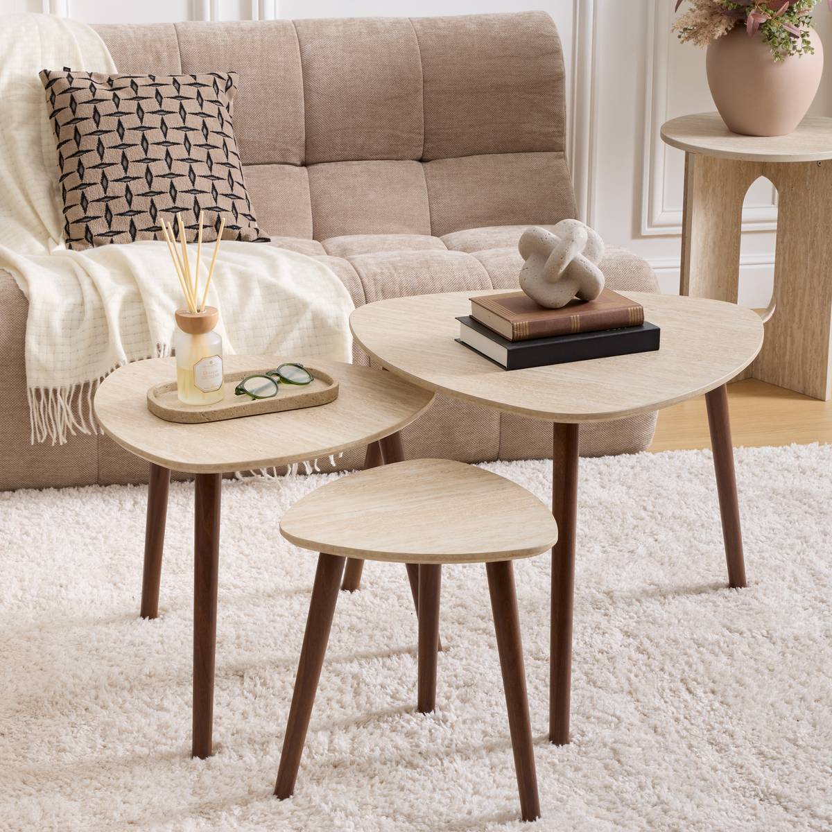 3 nesting tables "Mileo" Sand, L.34/46/60 cm
