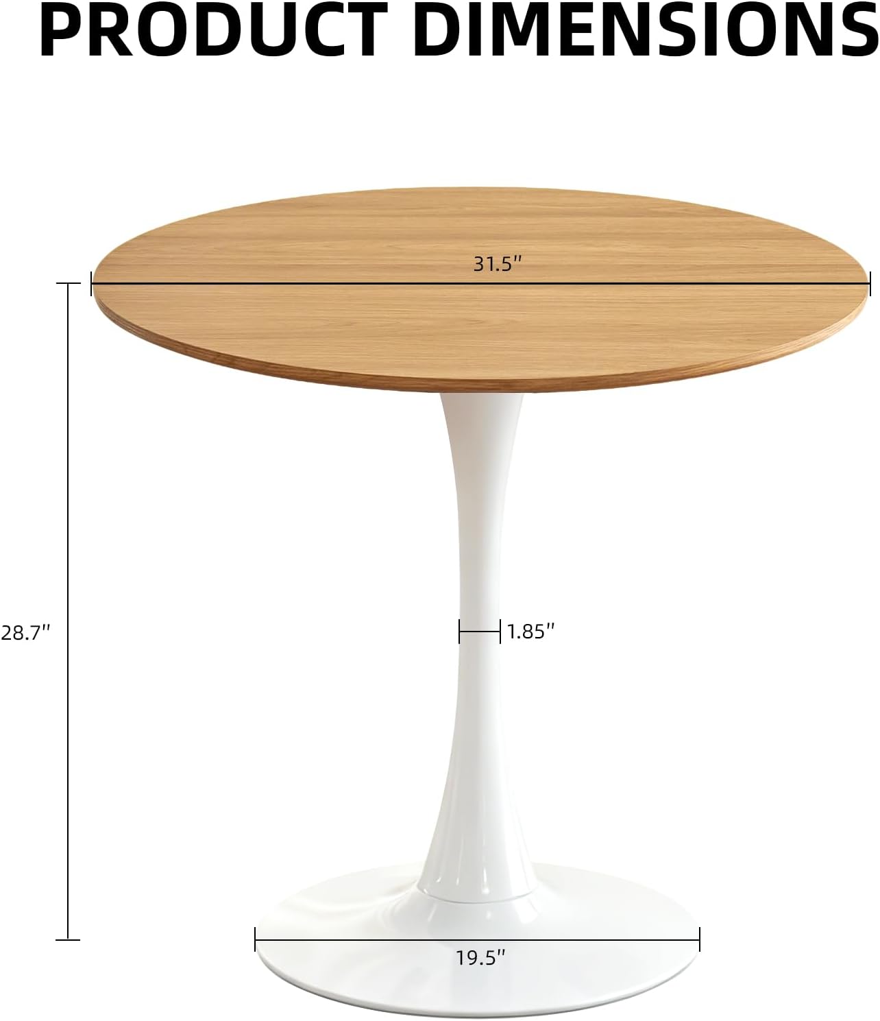 Round Dining Table, 31.5 Circle Tulip Table with Thickened Tabletop & Metal Pedestal, Mid Century Modern Bistro Table for Kitchen, Small Places, Living Room, Cafe (Faux Oak)