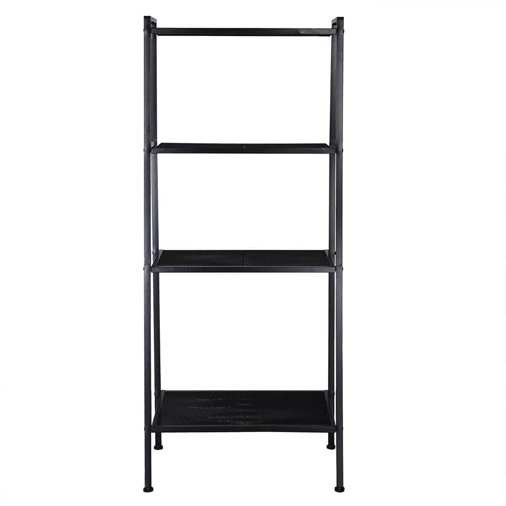 4 Layers Metal Leaning Ladder Shelf Bookcase Bookshelf Black