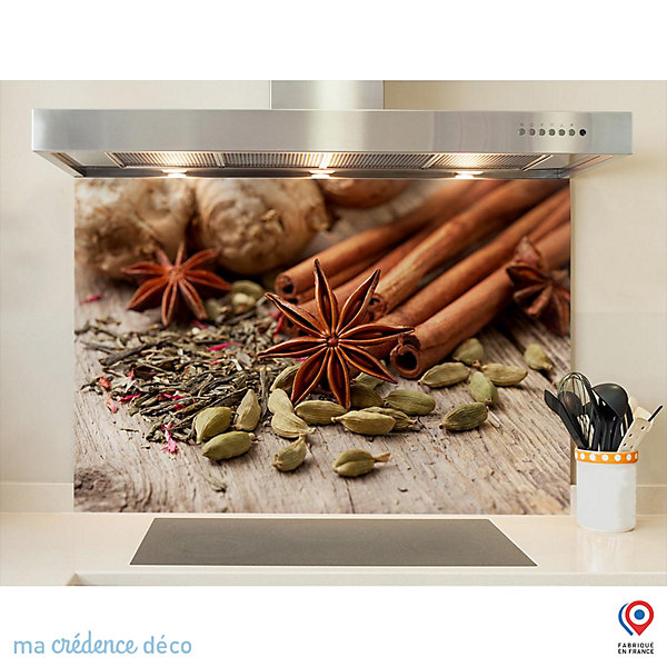Crédence cuisine fond de hotte Ingrédients pour thé avec épices - Verre trempé - L 60 cm x H 45 cm - MaCrédenceDéco