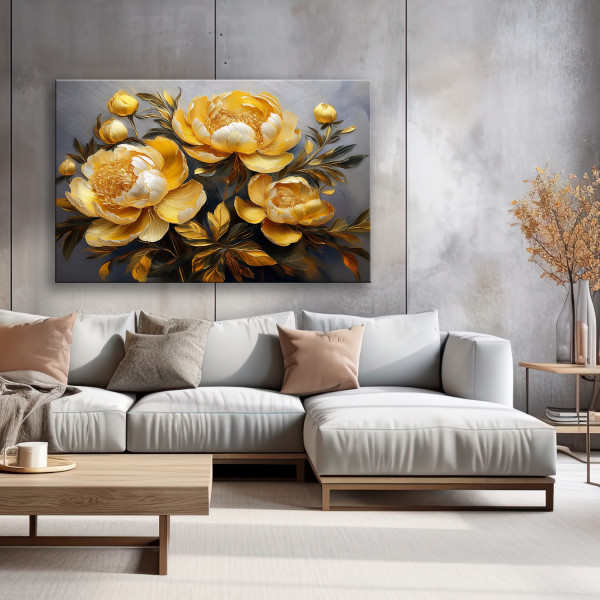 Feeby Obraz na płótnie, Piwonia Kwiat Żółty Malowany 60x40