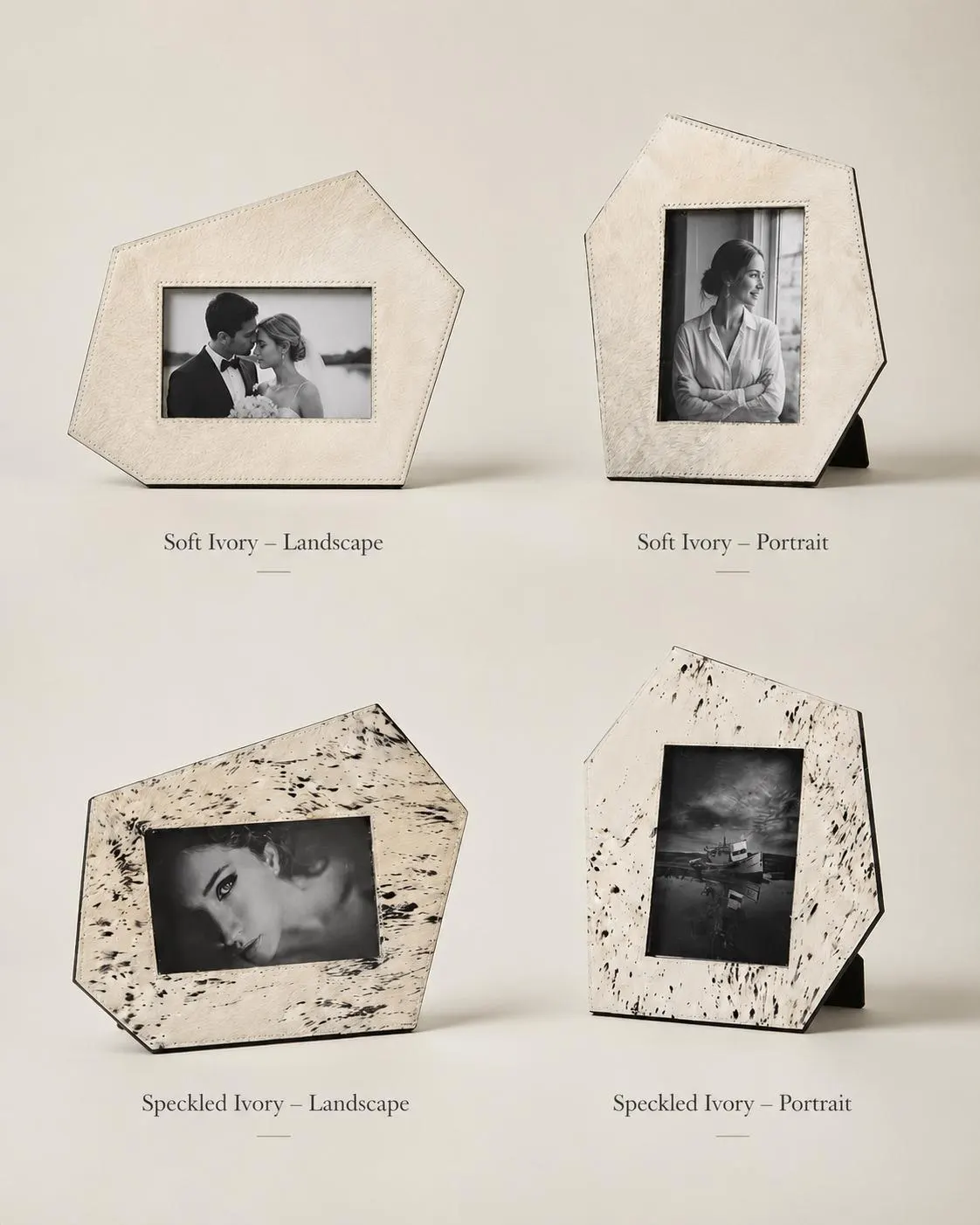 Genuine Horsehair Geometric Photo Frame, Organic Modern Tabletop Decor