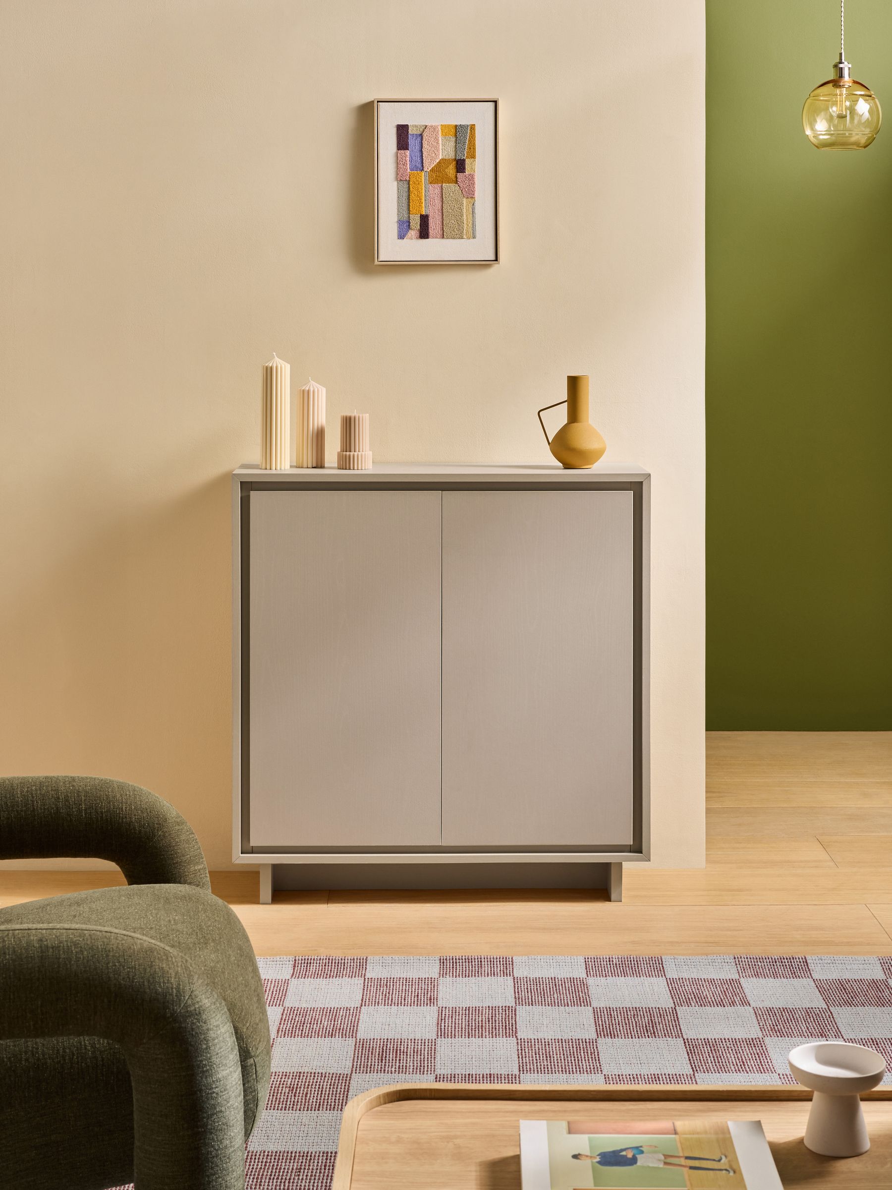 Kaci Tall Sideboard in Natural Greige Wood Effect