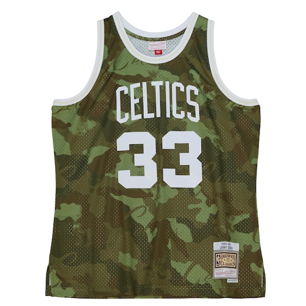 Larry Bird Boston Celtics Hardwood Classics 1985/86 Ghost Green Swingman Jersey - Camo