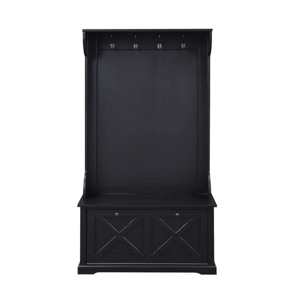 Hall Tree with Drop Down and 4 Hooks, Black