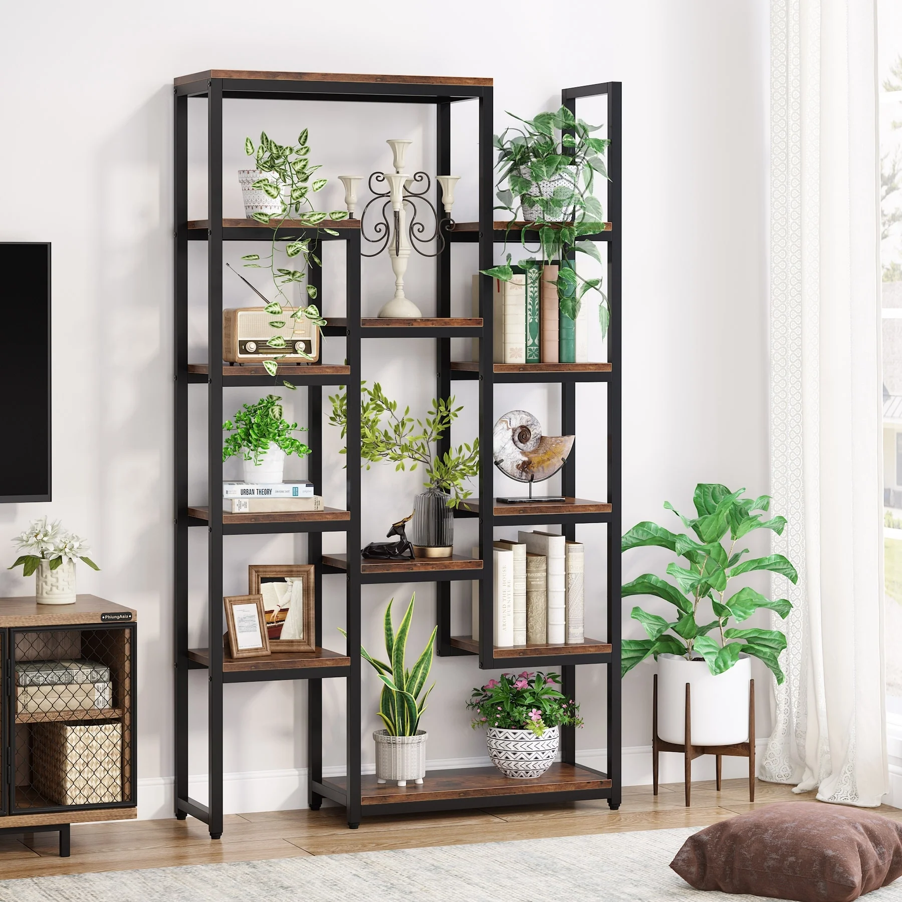 Tall Bookshelf 12 Open Shelves, 6-Tier Industrial Bookcase for Storage