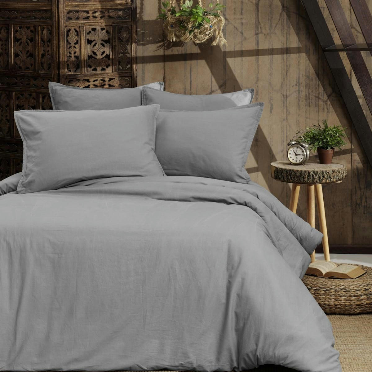 ORGANIKA - Housse de couette en coton lavé biologique  gris perle 140x200 cm