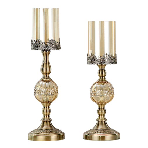 SOGA 2X 42cm 47cm Glass Candle Holder Candle Stand Glass/Metal