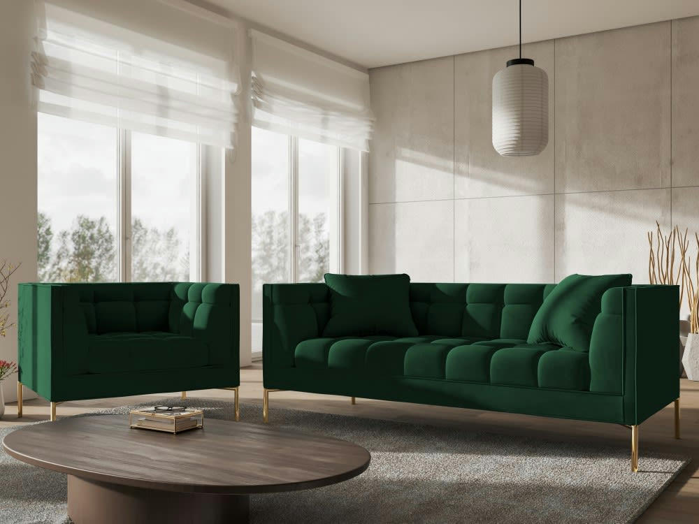 KAROO - Fauteuil velours vert bouteille