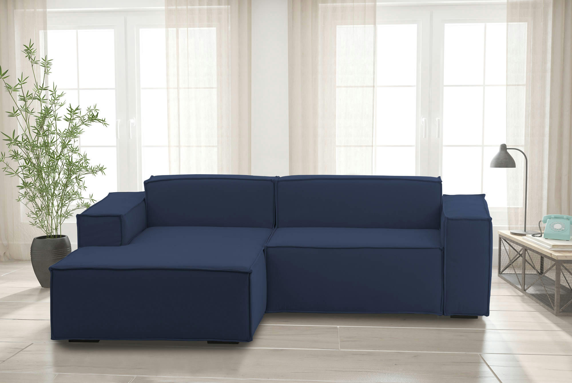 DKIVIL - Canapé d'angle 2 places en tissu bleu