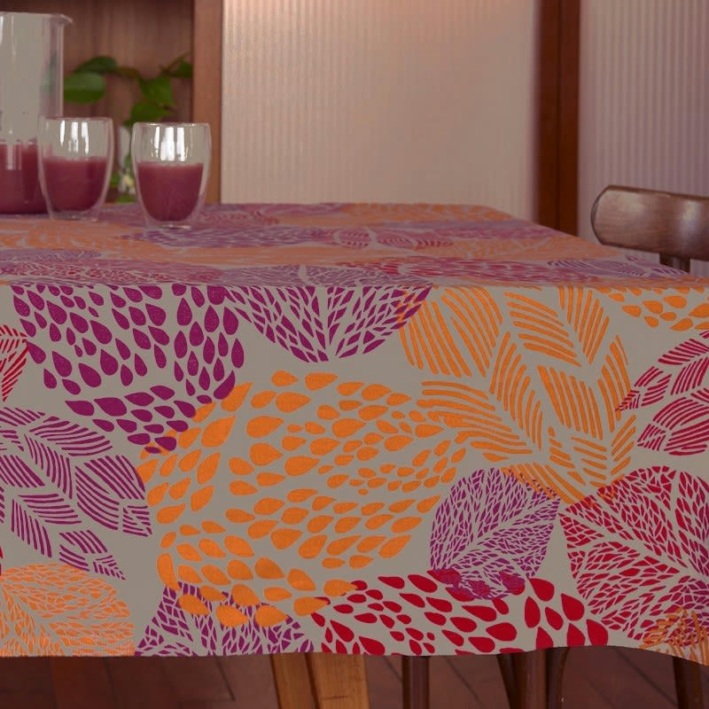 FEUILLES - Nappe enduite ronde 160 x 160 cm orange