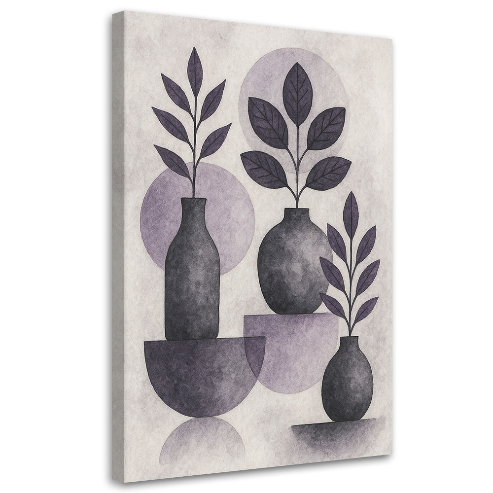 Feeby Obraz Japandi, Liście Wazy Geometryczne Grafit Minimalizm 40x60