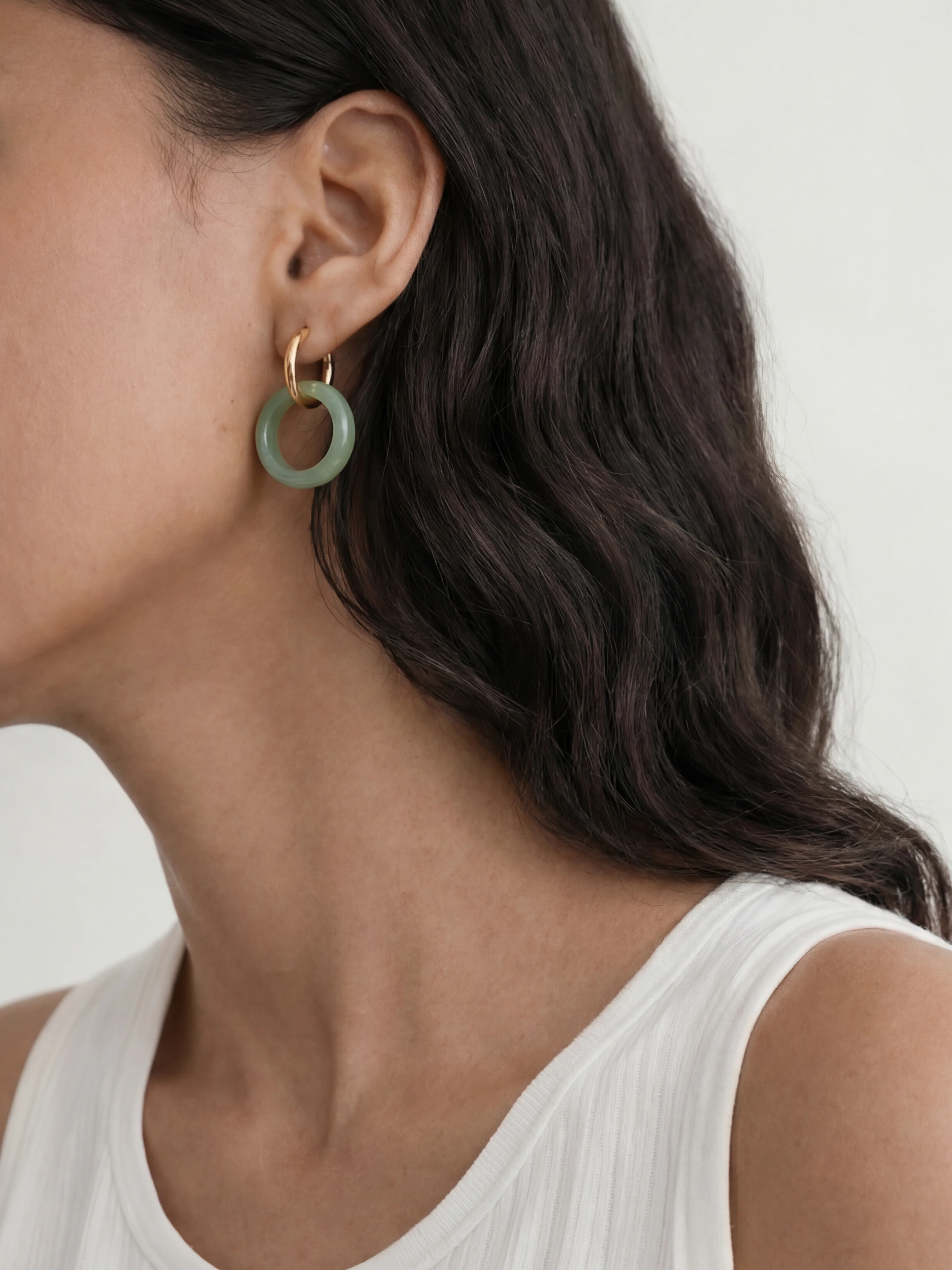 Amelie Skinny — Jade Stone Hoop Earrings in Green