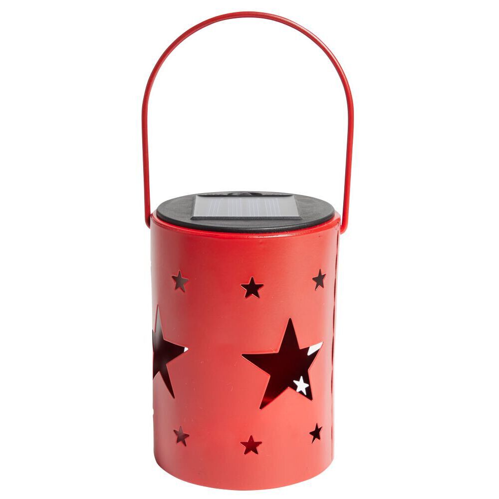 Lanterne solaire métal rouge 1LED blanc chaud Ø8,5xH11,5cm