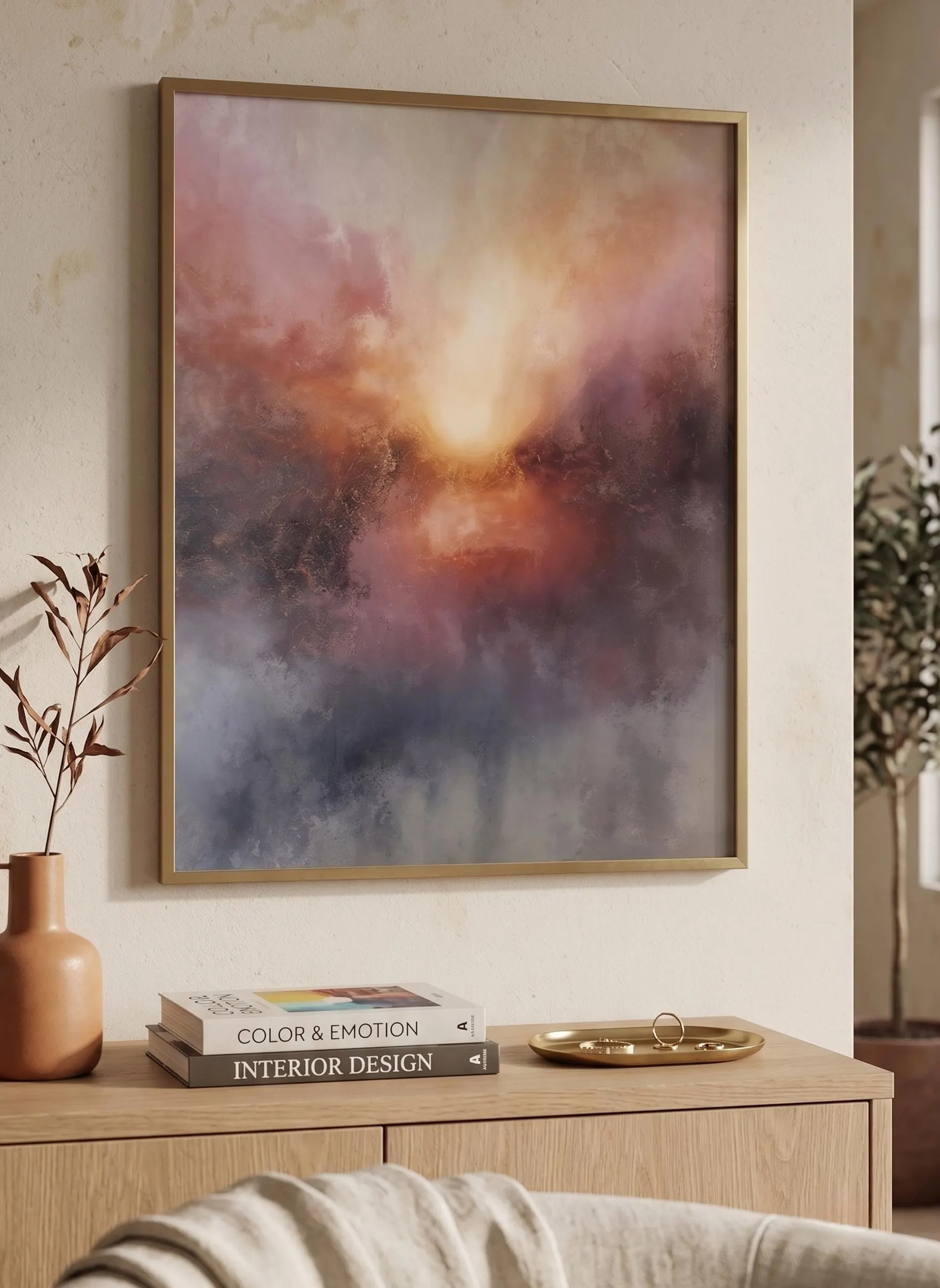 Luminous Sunset Horizon Print, Ethereal Burst Aura Poster, Moody Dusk Horizon Art, Warm Celestial Cloud Print, Printable Digital Download