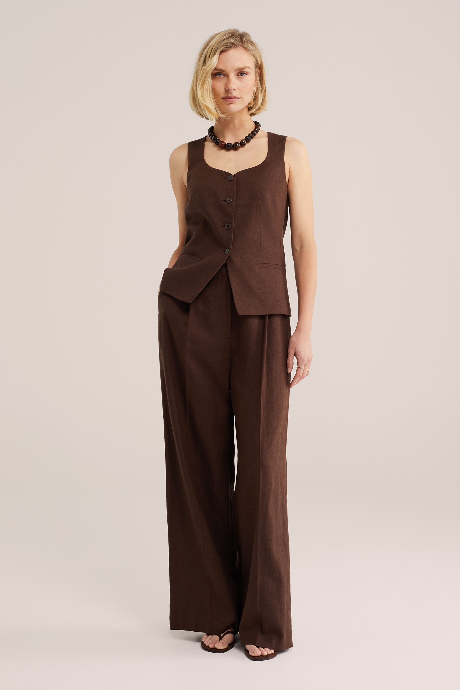 Dames regular fit pantalon van linnenmix