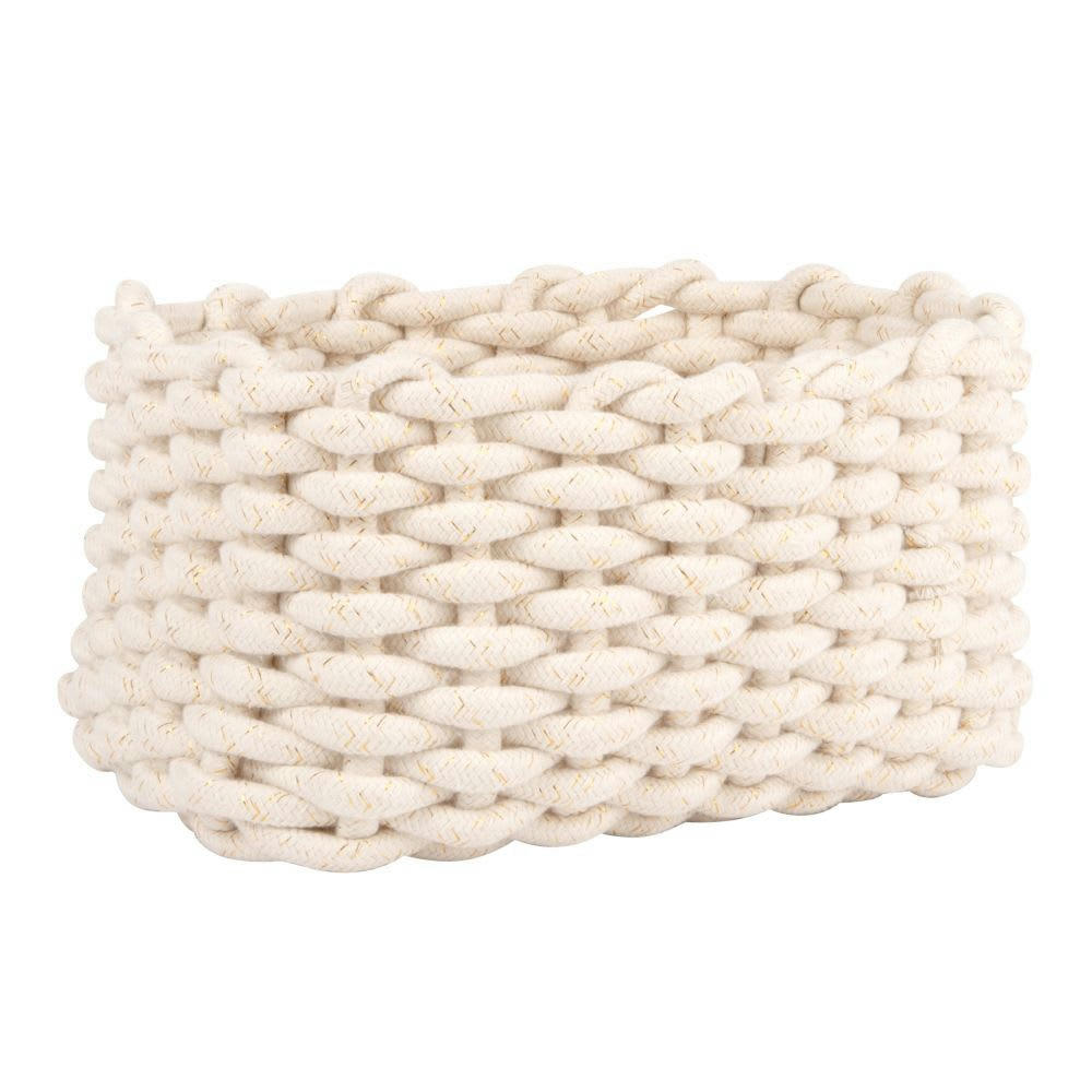 - Corbeille rectangulaire en coton tressé blanc et lurex
