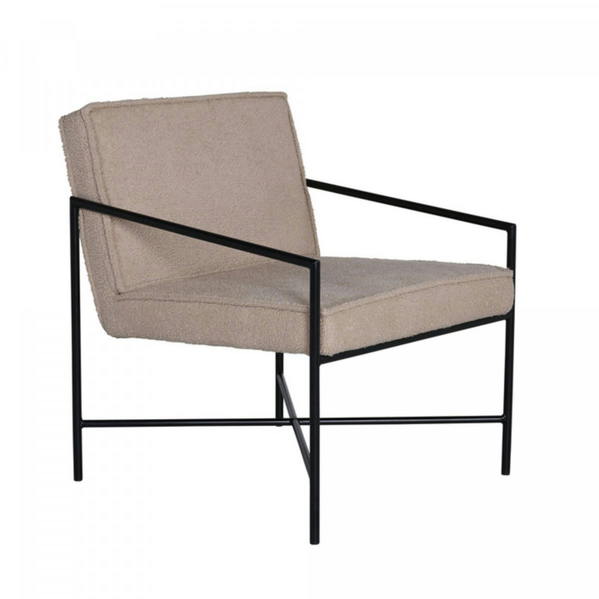 RAPHAEL - Fauteuil minimaliste en tissu bouclé et métal noir beige