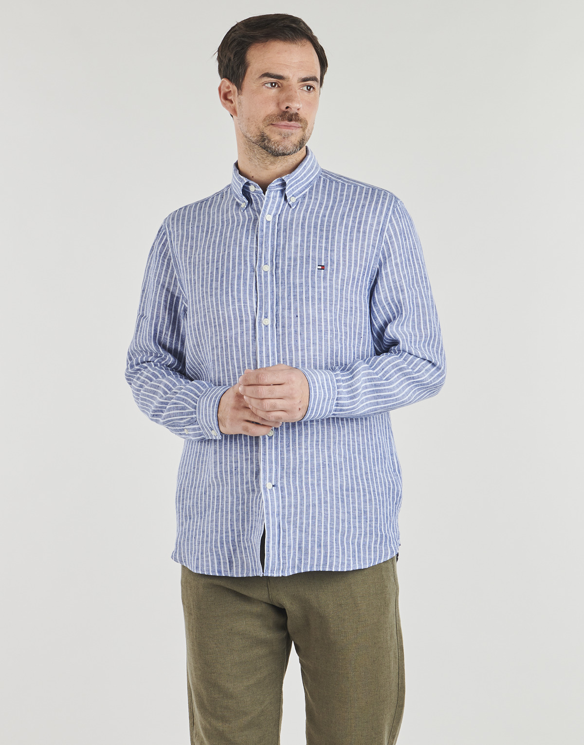 Tommy Hilfiger - LINEN BENGAL STRIPE RF SHIRT - Blue