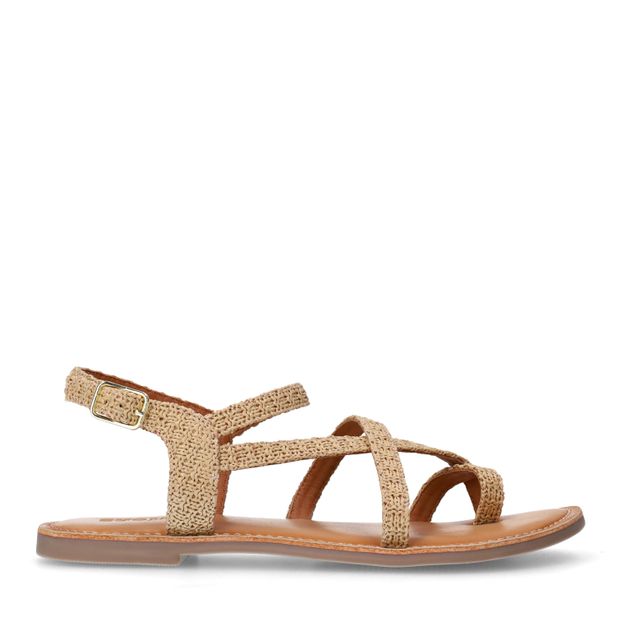 Beige raffia sandalen met gekruiste bandjes