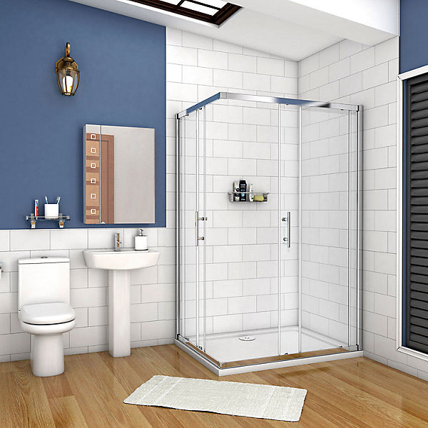 Cabine de douche coulissante - Verre anticalcaire 6 mm - Accès par angle - Poignée en acier inox chromé - 110x70x195 cm