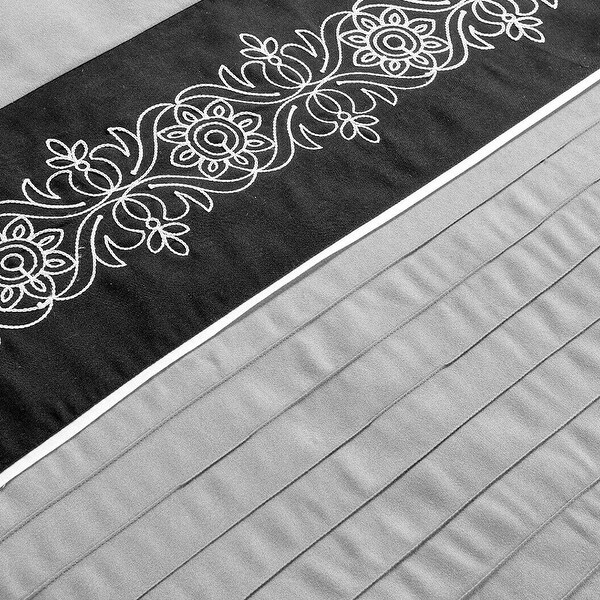 7 Piece Comforter Set Embroidered Design Microfiber King Grey Black