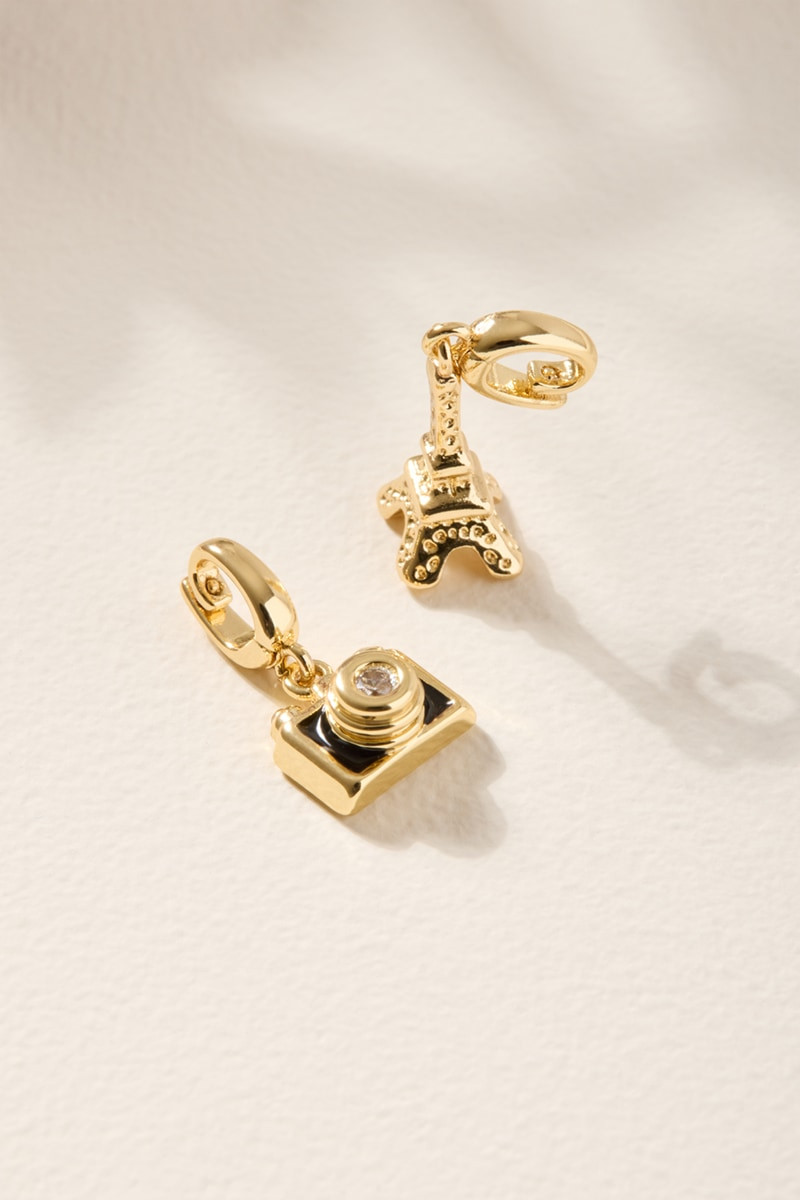 Eiffel Tower and Camera Charm Set Gold