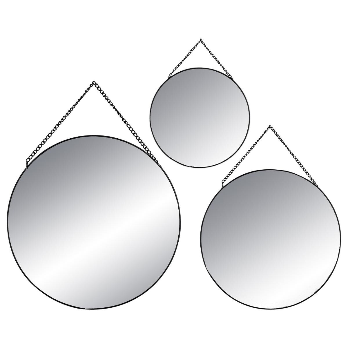 Set of 3 round mirrors "Leny" Black, D.20/24/29 cm