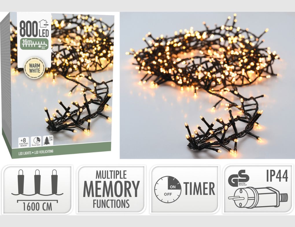 LED-Cluster-Lichterkette 800 LEDs warmweiß 16m mit Timer