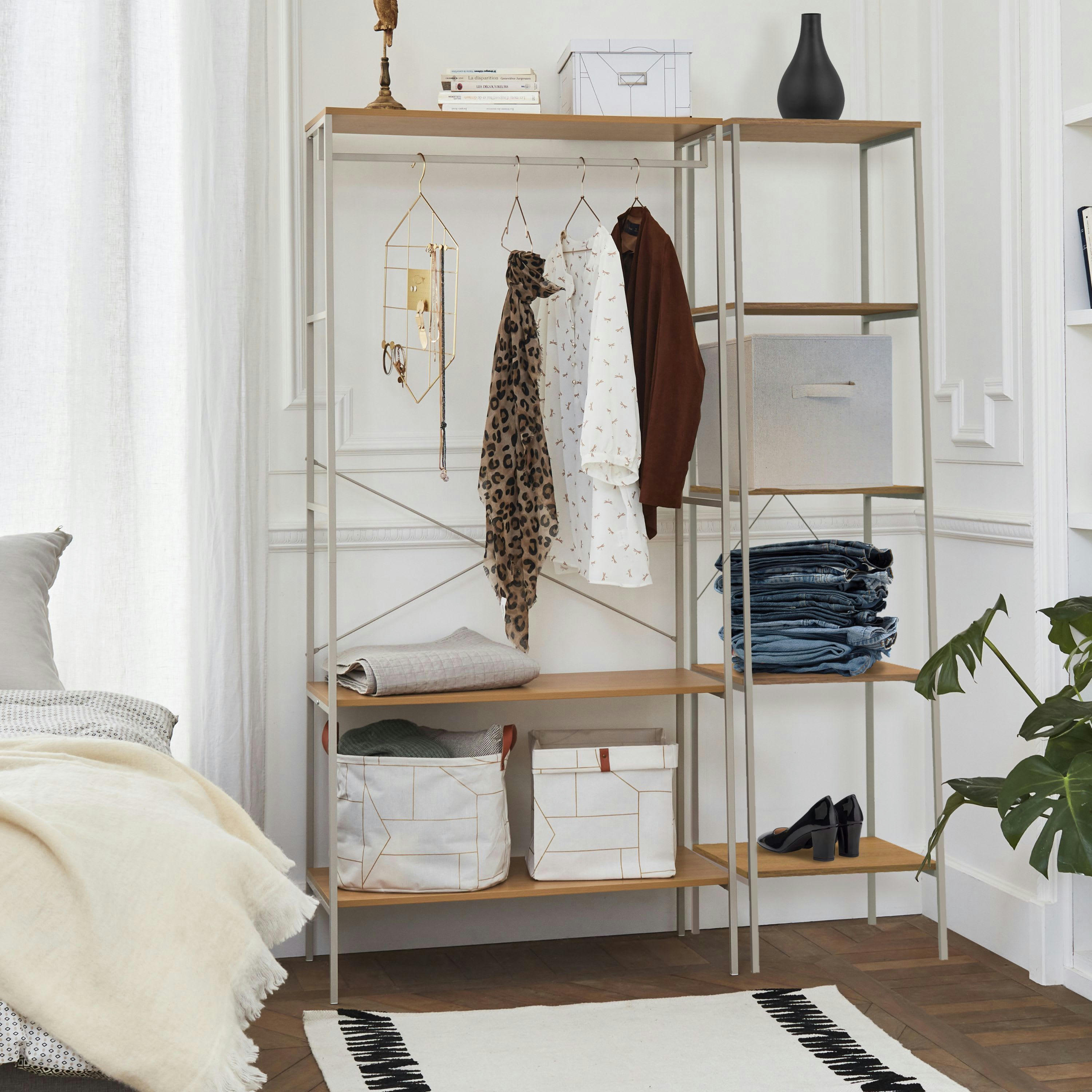 - Étagère en métal avec aspect chêne et 5 étagères beige 192x45x45cm