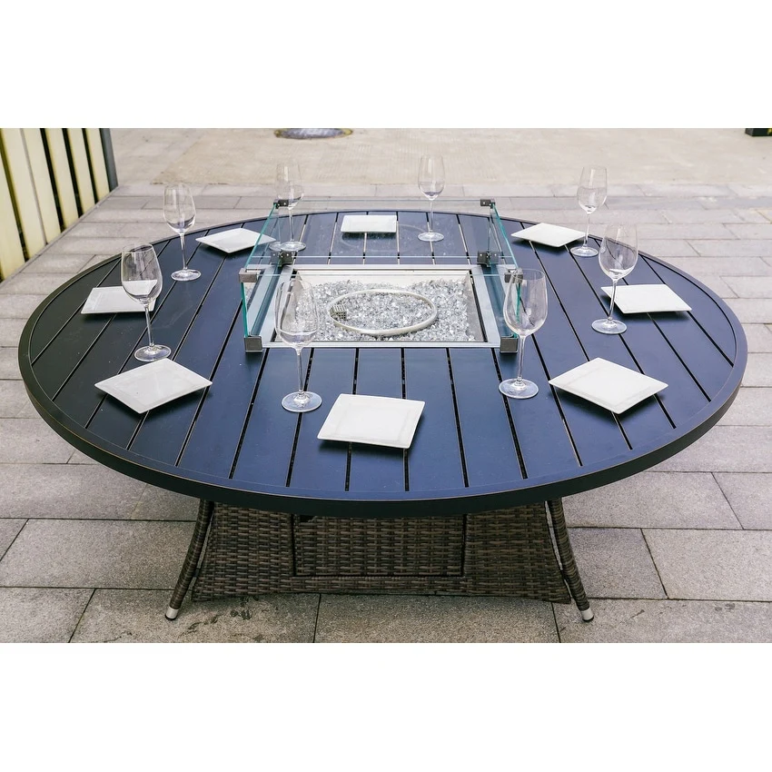 Outdoor 8-Seat Wicker Round Gas Fire Pit Table by Abrihome (Table Only)