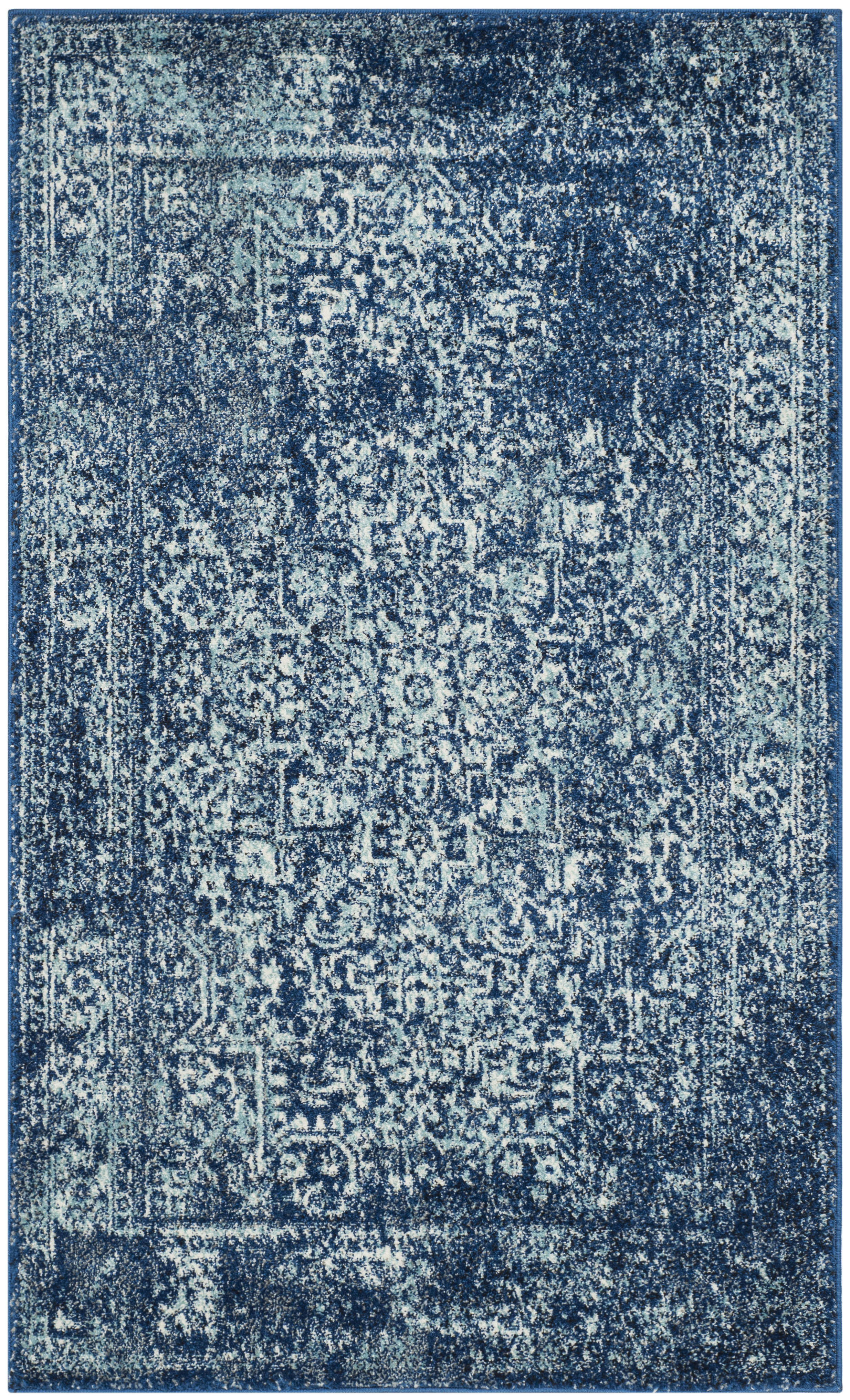 EVOKE - Tapis de salon interieur en bleu marine & ivoire, 91 x 152 cm
