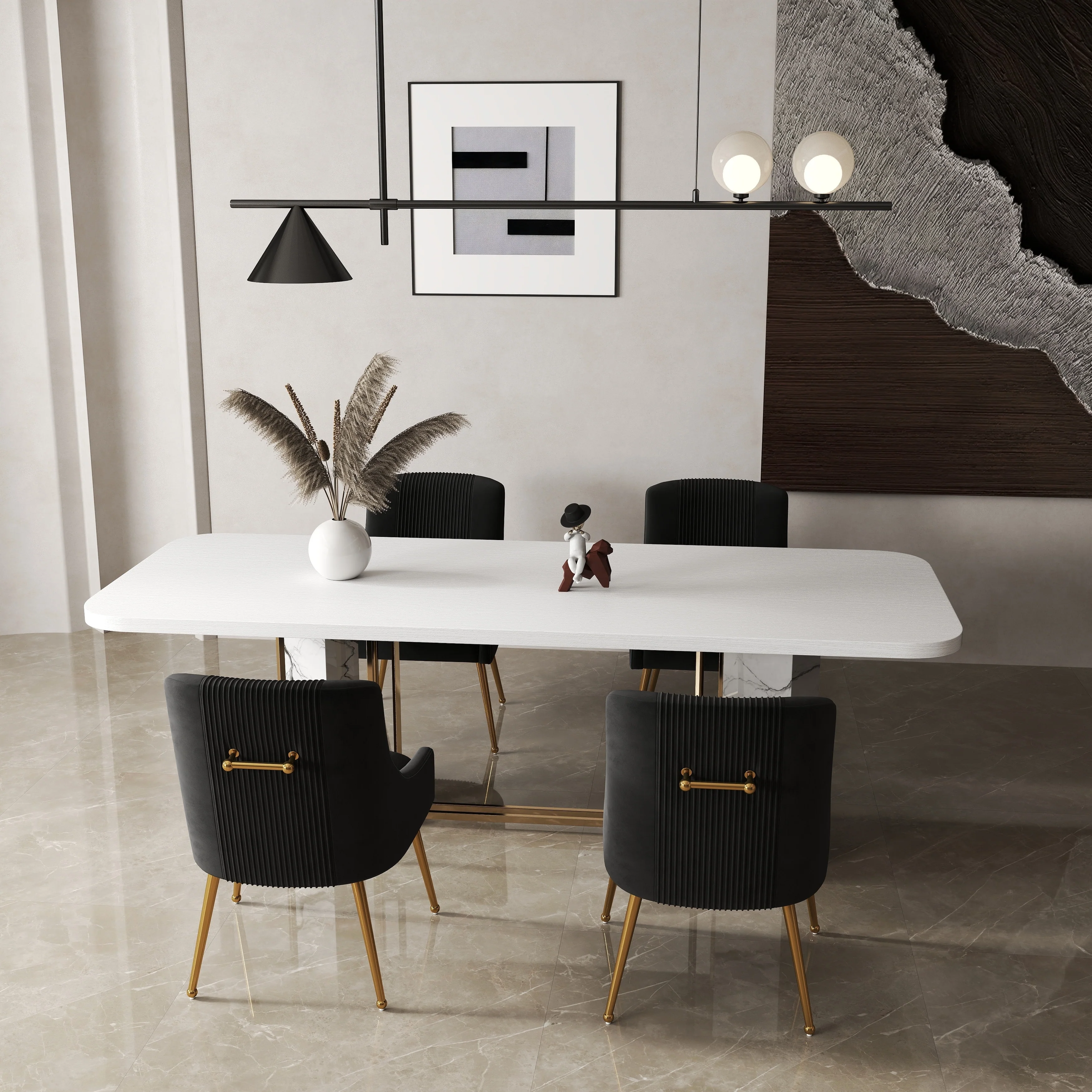 SEYNAR Modern Glam Boucle Pleated Velvet Dining Chair or Vanity Chair Set of 4 with Rear Handle