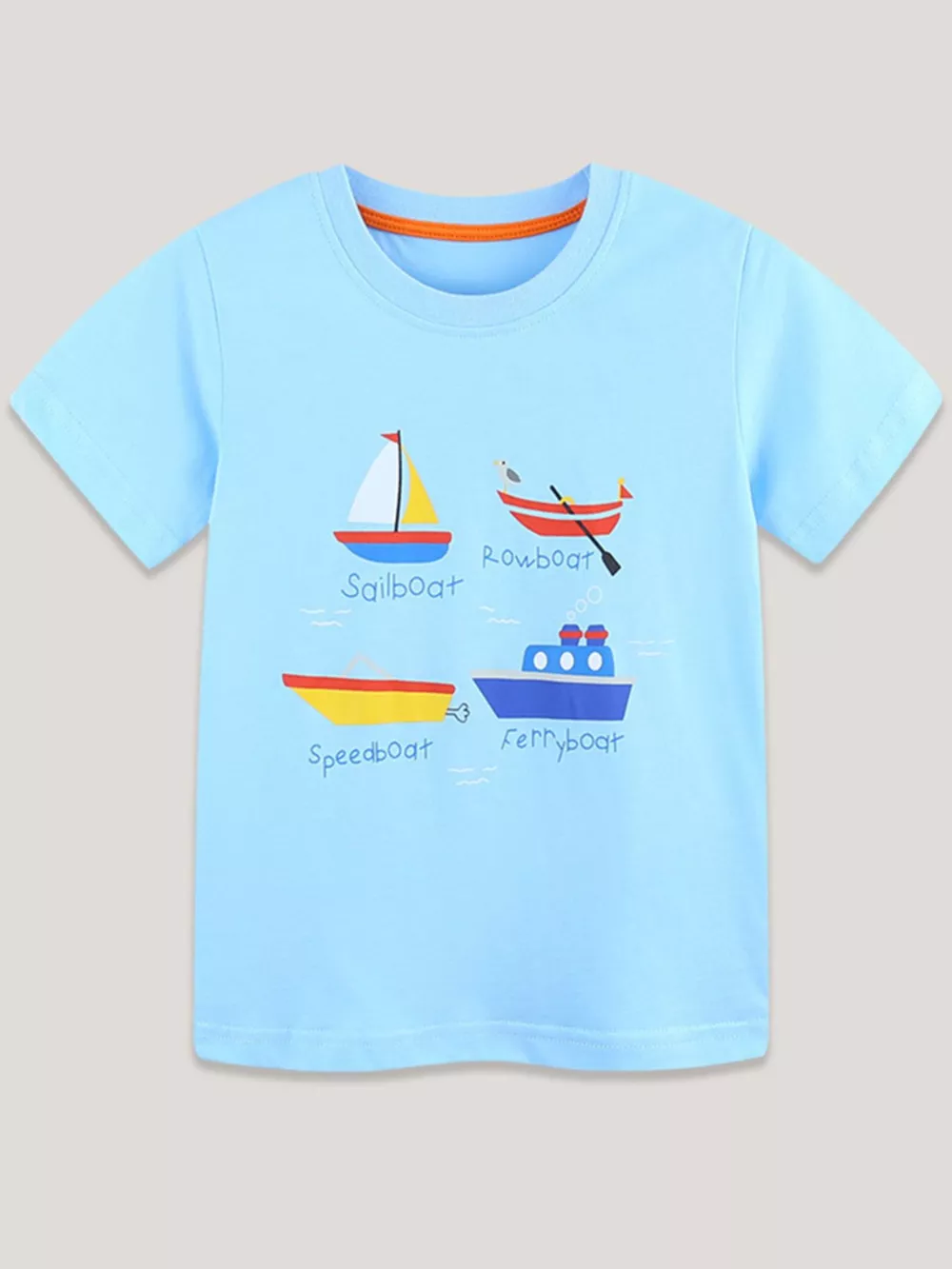 Children's Cartoon Boat Short Sleeve T-Shirt