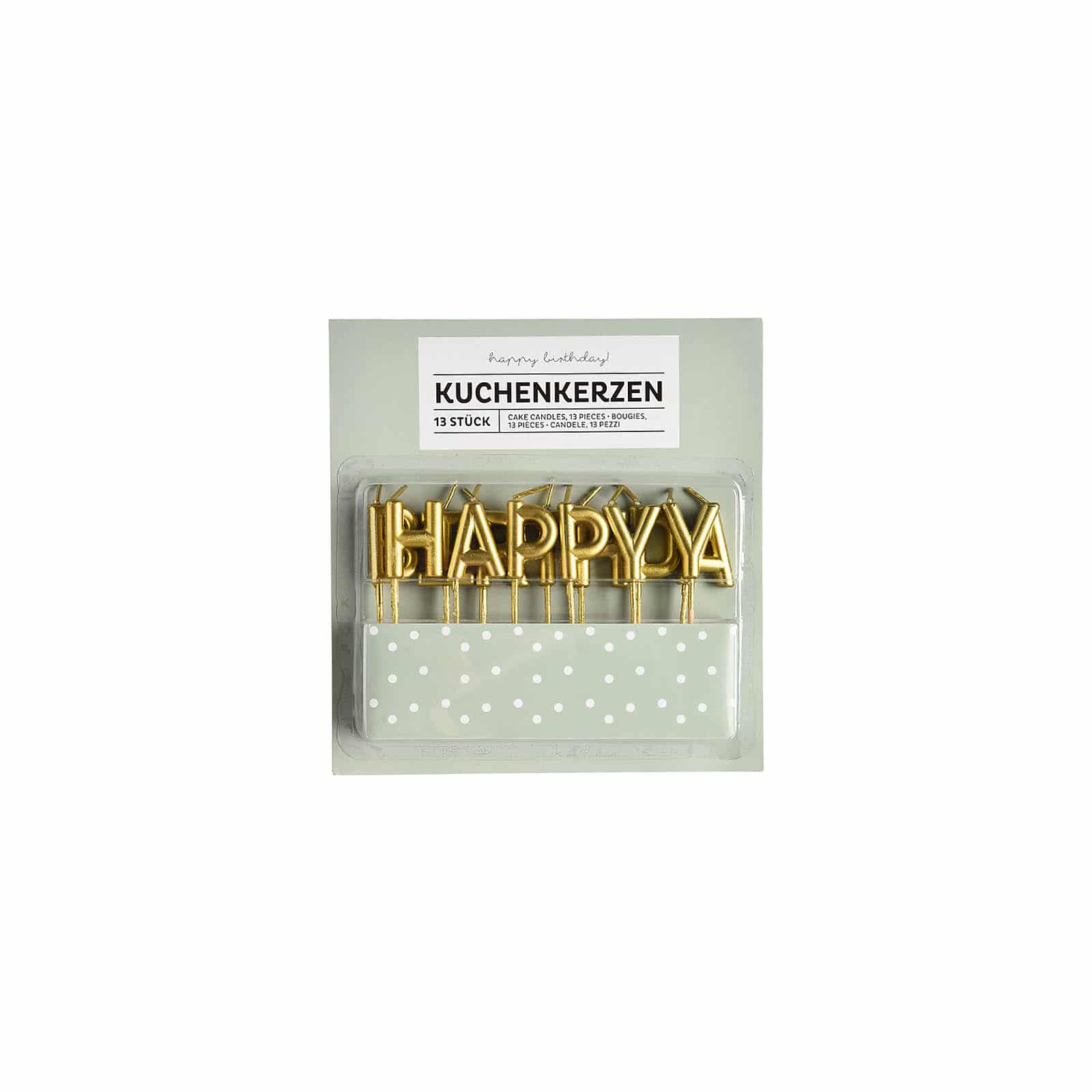Kuchenkerzen-Set Happy Birthday Gold,H 100 mm, 13 -tlg.
