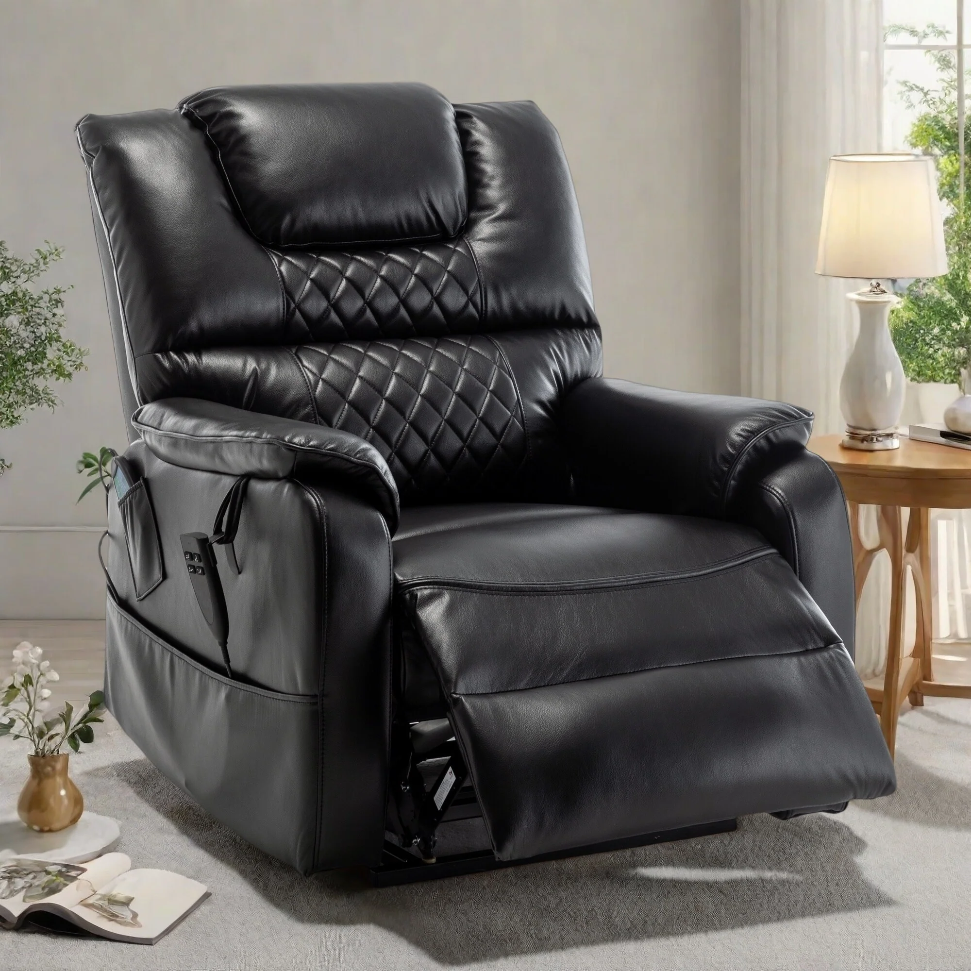 PU Recliner Chair with 180° Infinite Position Adjustment, Remote Control and Tool-Free Assembly