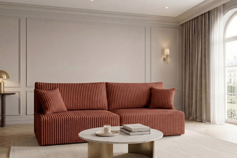 Sofa z funkcją spania, sztruks Tilia, Miedziany, BEST MINI