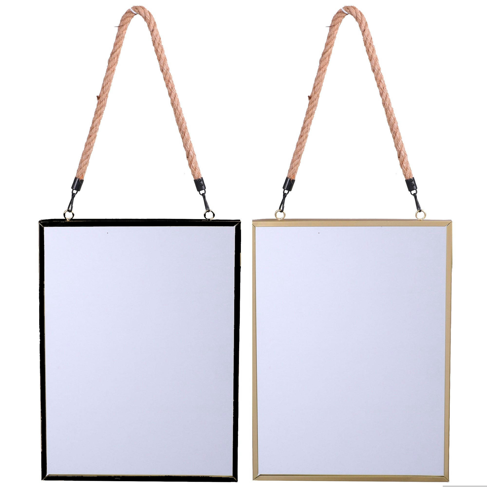 - Set de 2 miroirs rectangulaires suspendus corde noir et doré - 40x30cm