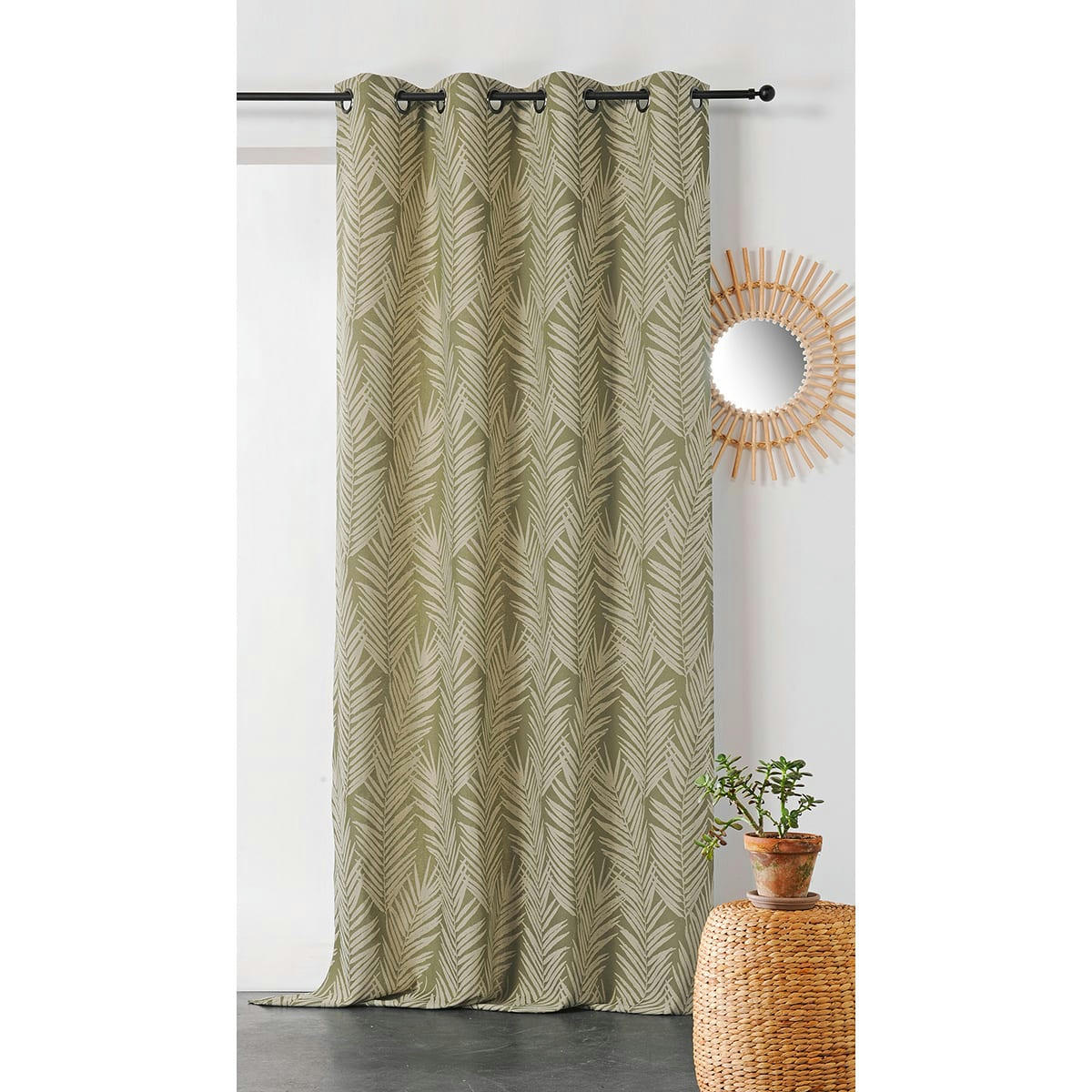 - Rideau imprimé feuille de palmier coton vert 140x240 cm