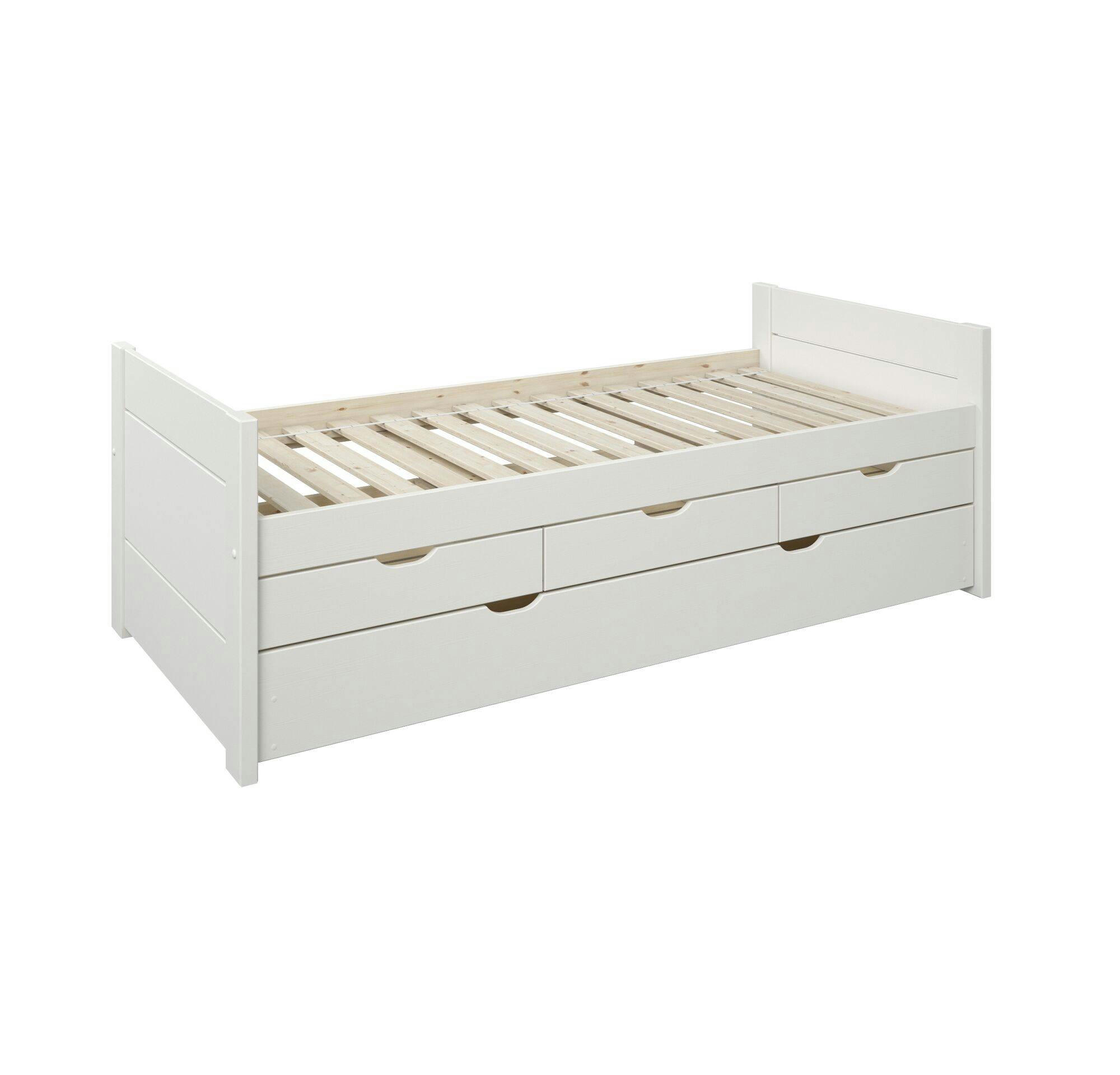 TOM - Lit gigogne avec tiroirs en Bois Massif  90x200 cm blanc
