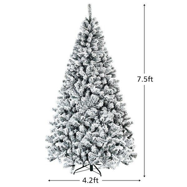 Clihome 7.5 Ft Snow Flocked Hinged Artificial Christmas Tree without Lights