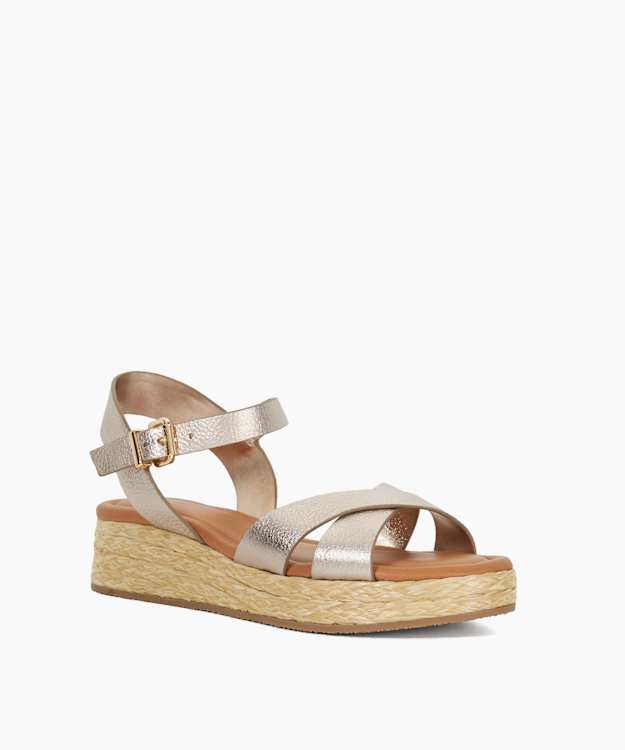 Littleton Gold - Leather Raffia Flatform Sandals