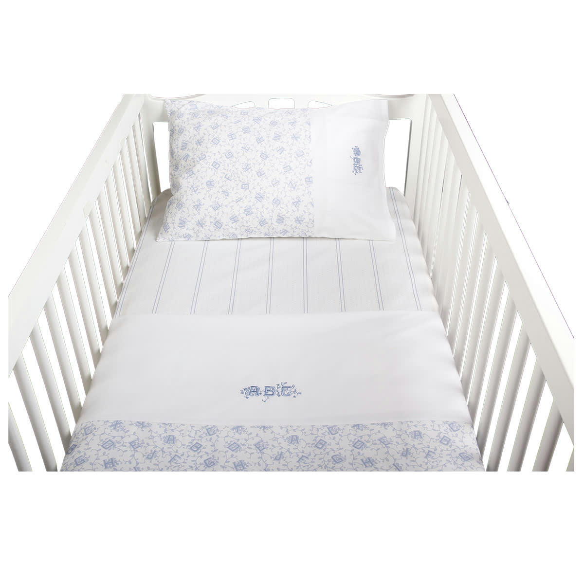 ALPHABET CIEL - Parure de lit 3 pc-2 draps 120x180 cm et 1 TO 35x50 cm alphabet bleu