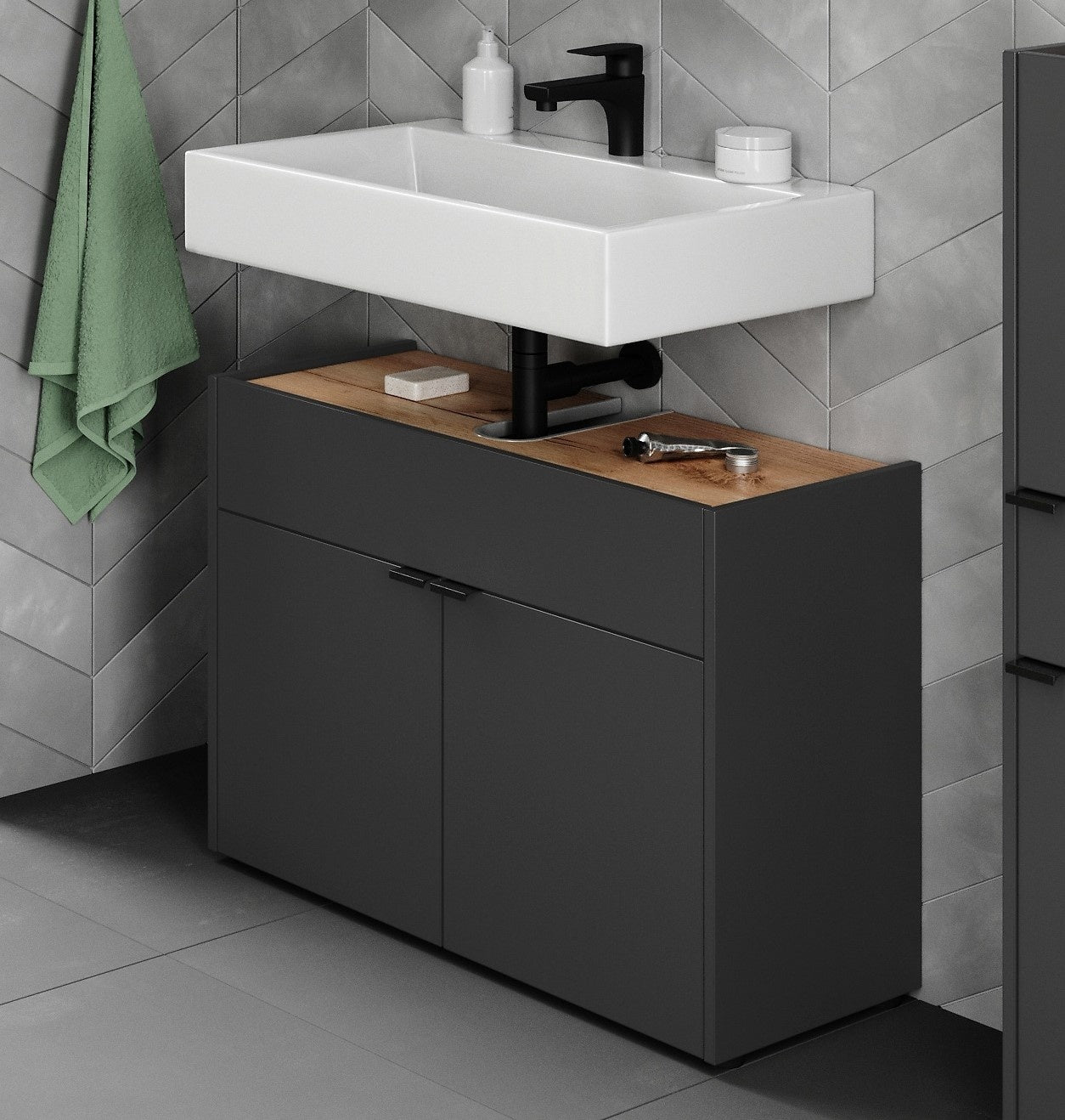 Germania Forano Grafiet   Eiken Wastafelonderkast 80 cm