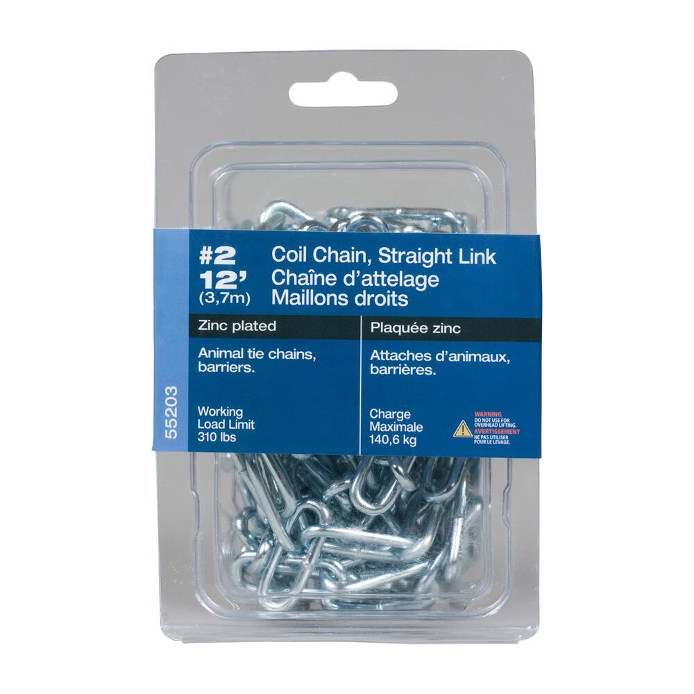 Ben-Mor Coil Chain, Straight Link, For Guard Chain Application, Zinc-Plated, 12-ft